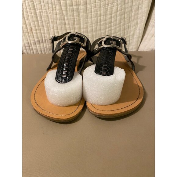 G by Guess Womens Sandals Size 9M Black Leather with Silver Buckle Decor Casual - Picture 9 of 11